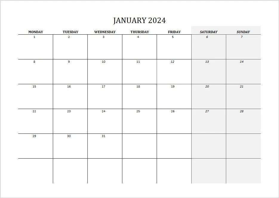 2024 Calendar Printable Landscape, Monthly Calendar Planner DOWNLOAD PDF v3