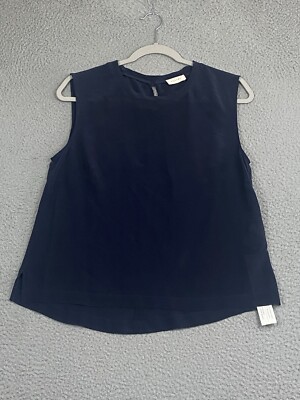 NWT Poetry 100% Silk Crepe Sleeveless Navy Blue Top Size 6 Lagenlook Flowy NEW
