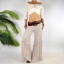 Vintage 70s Style Beige Fairy Bohemian Hippie Wide Leg Flare Palazzo Pants / M