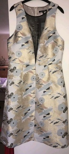 New NEXT Size 8P Multi jacquard dress,prom party cocktail wedding, plunge BNWT