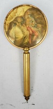Vintage Made in USA Vanity Hair Brush Nylon Bristles Gold Tone Medieval Couple