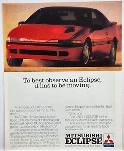 1989 Mitsubishi Eclipse GS Turbo Red Original Print Ad 80s