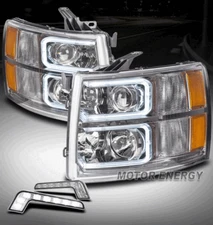 FOR 07-13 CHEVY SILVERADO PICKUP LED CHROME PROJECTOR HEADLIGHTS HEADLAMPS W/DRL