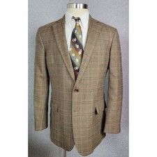 Brooks Brothers Fitzgerald Fit 42L Wool Glen Plaid Blazer Sport Coat Tan Brown