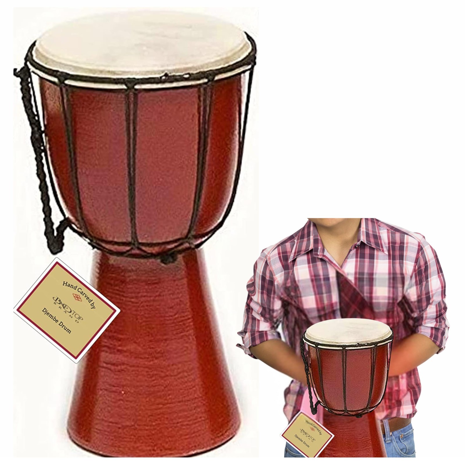West African Djembe Drum 6x12 Wood Goat Skin Rope Tuned Hand Drum Case