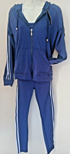 Petite Fashion Women's 3pc Striped Tracksuit Set Zip Hoodie Tank Pants S/M
