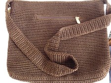 The Sak Crochet Shoulder Bag Brown Woven Purse Crossbody Tote Boho Style EUC 11"