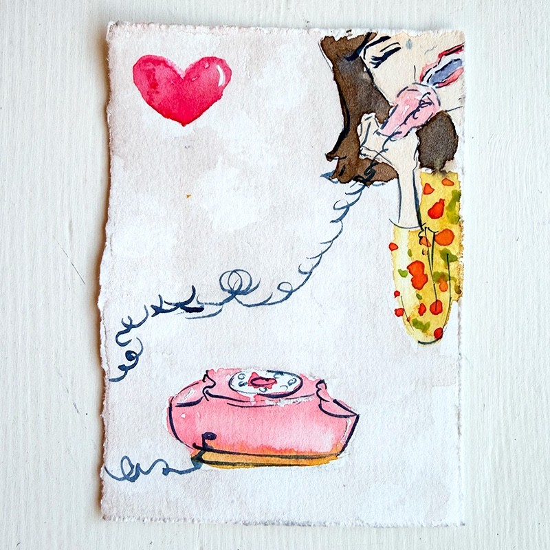 ACEO Original, BFFs Best Friends Vintage Pink Princess Phone Braithwaite