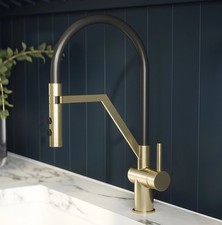 Aquess Ravi Brushed Brass Pull Out Kitchen Mixer Tap - Single Lever