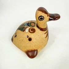 Tonala Mexico Netzi Pottery Duck Goose Figurine Hand Painted Signed  Ceramic