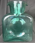 1950s Hand Blown Blenko Aqua Marine Glass Squared Dimple Double Pour Carafe