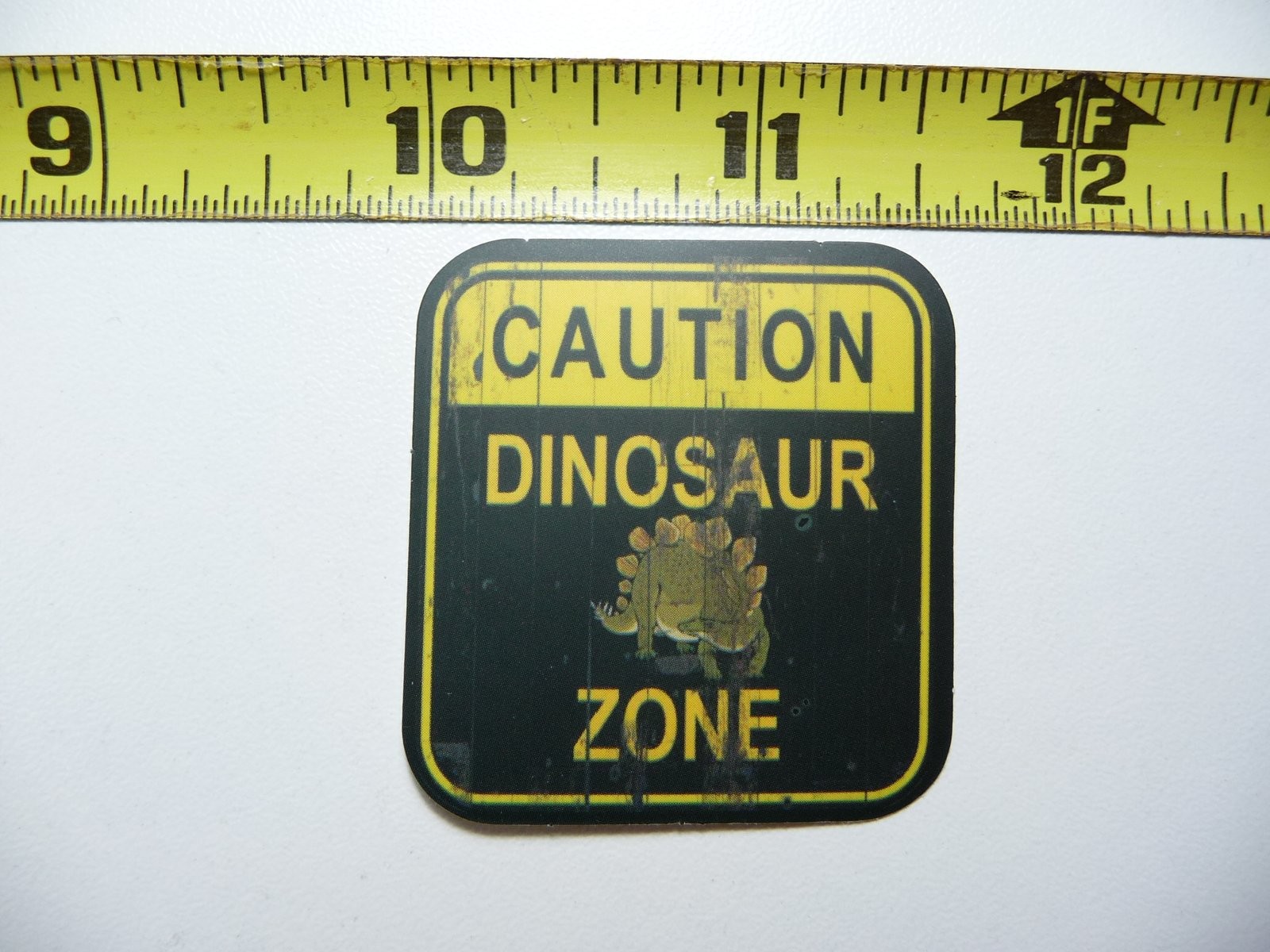 Caution Zone Distressed Dinosaur Sticker Decal for Wall or Door