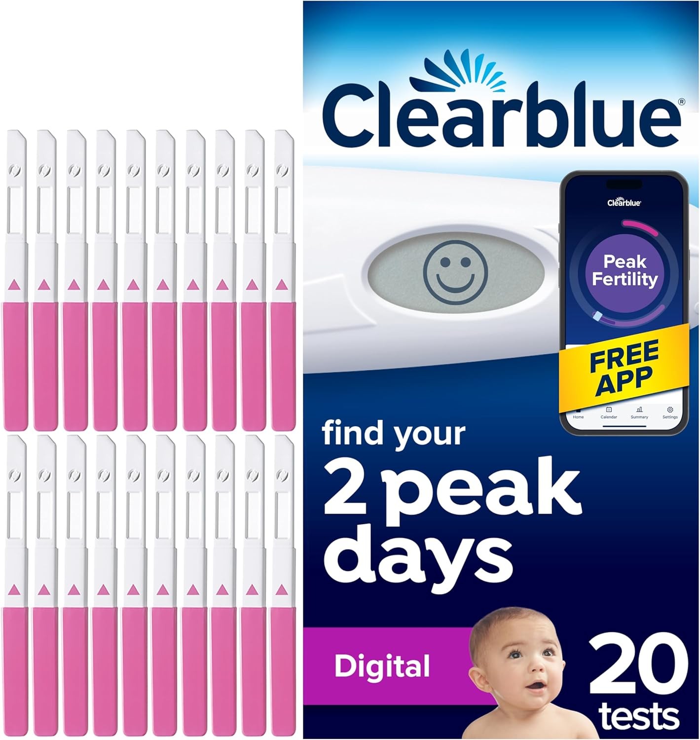 Clearblue 20 Digital Ovulation Tests, Find Your 2 Peak Fertile Days, Accurate
