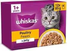 WHISKAS 1+ Cat Pouches Poultry Feasts in Jelly 12 x 85 g