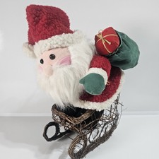 International Silver Co Plush Santa Claus doll Wicker Sleigh Vintage 1993
