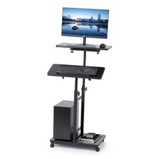 Mobile Laptop Stand Desk, Standing or Sitting Rolling Computer Cart with Black