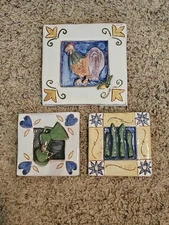 Set Of 3 KATIA MCGUIRK Handmade Artisan Ceramic Art Tiles 2001 2003 Wall Decor