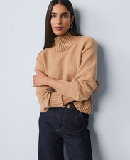 NEW 90 ANN TAYLOR ribbed Mock neck sweater tan sz S