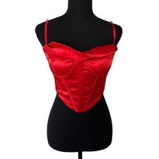 Womens Whimsigoth Lace Overlay Corset Top Size S Red Vamp Romantic