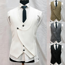 Men Asymmetric Double Breasted Waistcoat Wedding Formal Slim Fit Suit Vest