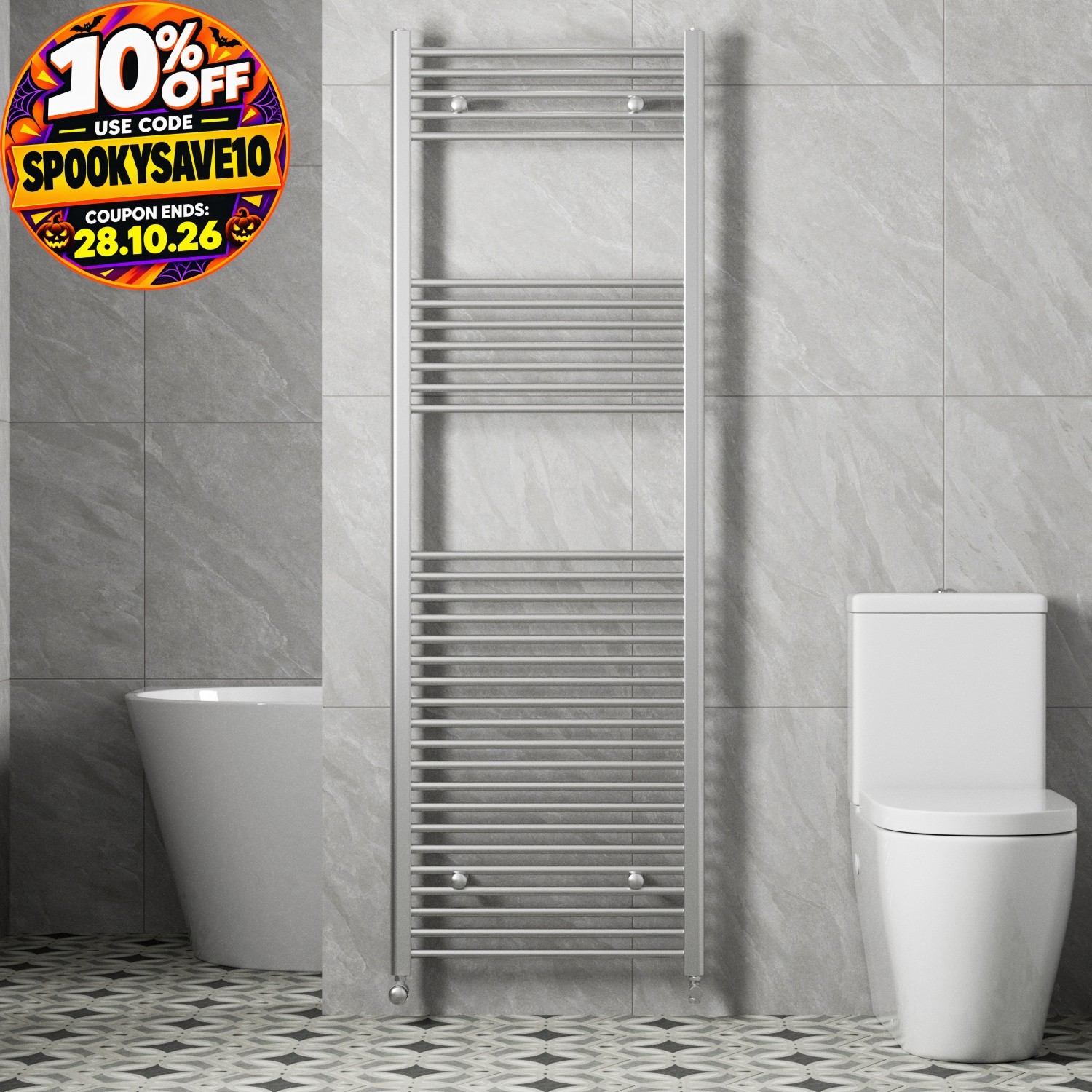 Valway Heated Towel Radiator Chrome 1800 X 600Mm Flat - Image 2