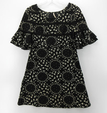 Free People Dress Women 0 Black Geo Garden Mini Floral Boho Lace Trim Ruffle