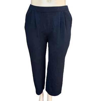 St. John Basics 16 Black Santana Knit Pull On Pleated Wide Leg Cropped Pants
