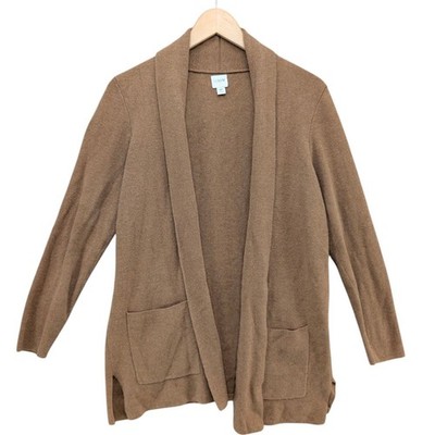 J.CREW Chelsea Sweater Blazer Cardigan Womens Brown Cotton Open Front Size MP