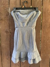 Office-Core Coquette Grey Strapless Tie Waist Fit Flare Ruffled Hem Mini Dress S
