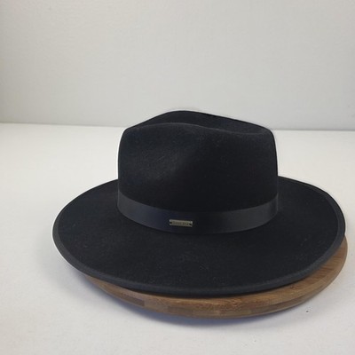 GIGI PIP Hat Fedora Fitted Womens 7 1/8 Black Wool Wide Brim Ribbon Logo