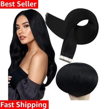 Effortless 18-Inch Jet Black Tape In Human Hair Extensions - 20 Pcs of Remy Hair