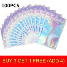 100X Mylar Ziplock Bags Foil Clear Rainbow Seal Pouch Holographic Packaging Bag