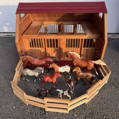 Vintage Wood Wooden Full-Size Breyer 2-Stall Barn Stable Mixed Scale Horse Lot