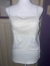 Boutique Essentials Women  s White Lace Trim Camisole M Adjustable Straps