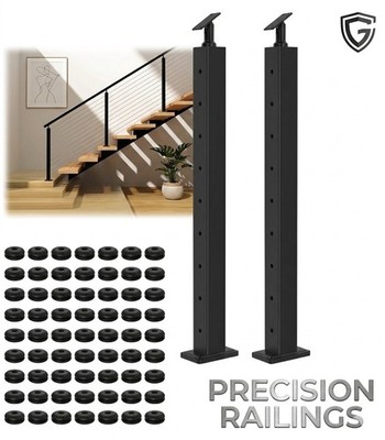 Gyykzz 36'' Stainless Steel Stair Cable Railing Post - Black (33° Slant)