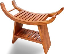 23 Inch Teak Shower Bench Curved Seat Wooden Stool Bath Spa