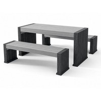 Hanit Tisch-Set Calero GartenmöBel Tisch + 2 BäNke Outdoor Schwarz-Grau