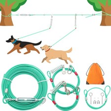 100FT Dog Tie Out Cable with 10FT  5FT Trolley Run Leash for Yard, Heavy Duty L