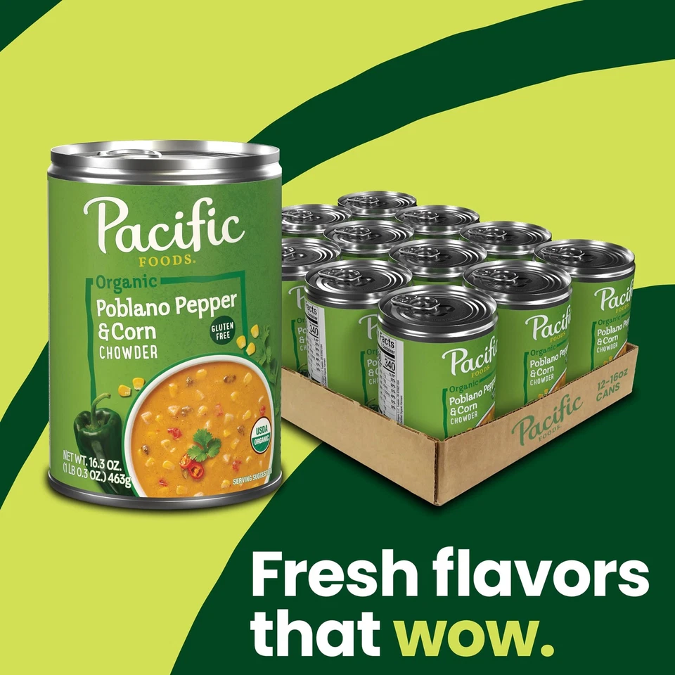 Pacific Foods Pimenta Poblano Orgânica Pó de Milho 16,3 oz Pacote com 12 Latas - Imagem 2 de 4