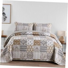 Quilt Set Size, Patchwork Plaid Bedspread Bedding Sets Paisley Soft King Brown