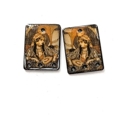 Enameled Copper Charms 1001 Arabian Nights Mirrored Pair (19806)