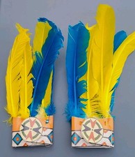Vintage Costume Big Chief Headdress Lot of 2 Paper Headband Blue/Yellow Feathers
