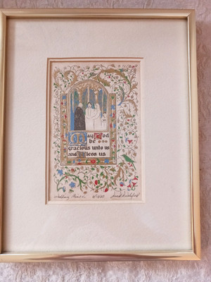 Vintage David Delafield Wedding Print Medieval Illumination Style Art 1980 Gold