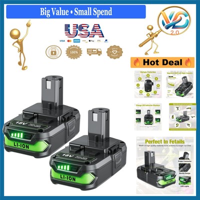 Upgraded 4000mAh 2Packs Battery for Ryobi 18V P107 P102 P103 Power Tools