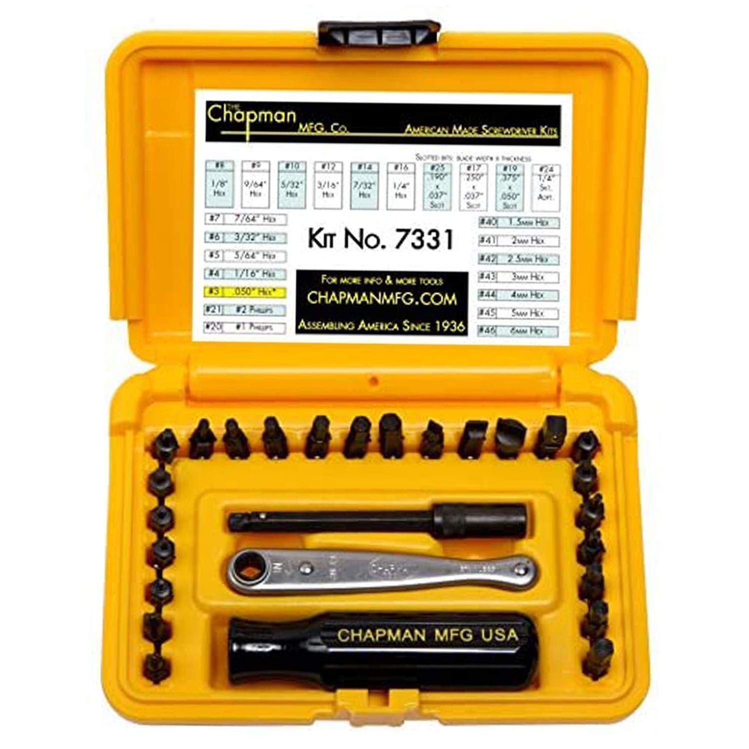 Chapman MFG 7331 All-Purpose Standard Screwdriver Set - Includes Phillips, SAE A