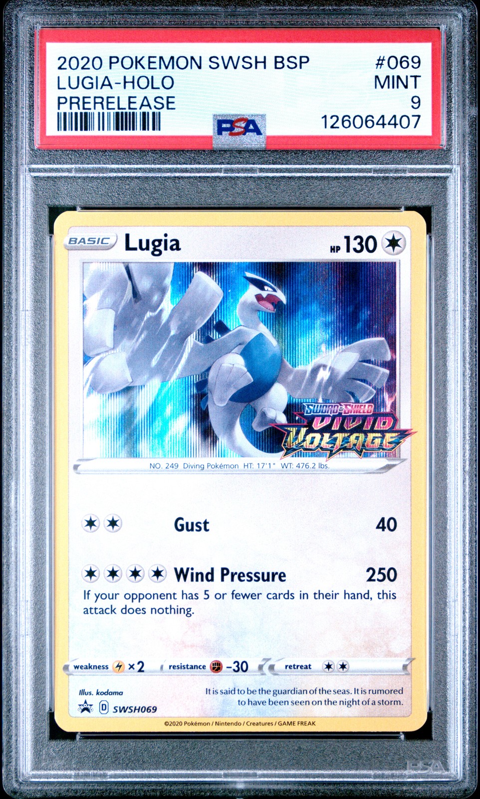 2020 POKEMON SWSH BLACK STAR PROMO PRERELEASE #069 LUGIA-HOLO PSA 9