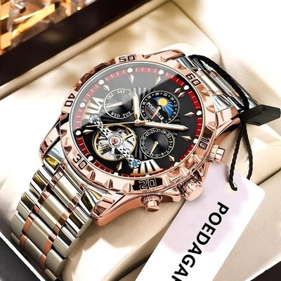 43MM POEDAGAR Automatic Luxury Watch Men's Waterproof Stainless Steel Analog NEW