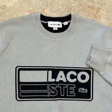 Lacoste Crewneck Sweater Mens M Grey Knit Sweatshirt Box Logo Cotton Blend Lined