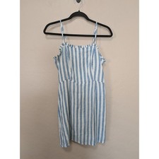 VICI Striped Linen Smocked Mini Dress Blue White Cami Size Medium Nautical Beach