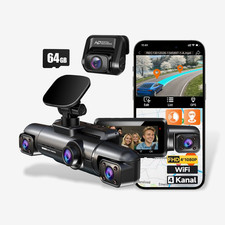 HUPEJOS Dashcam Auto, 360°, 4-Kanal-Dashcam Nachtsicht, Parküberwachung, 64GB SD